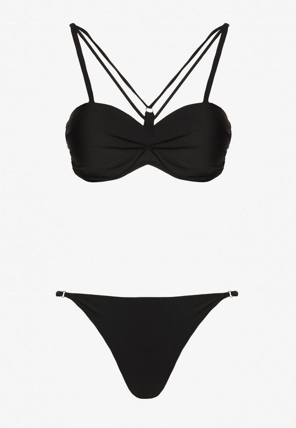 Born2be - Czarne Bikini Biustonosz z Ozdobnymi Paskami i Figi Fadeleine. Kolor: czarny