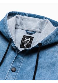 Ombre Clothing - Kurtka męska jeansowa - jasnoniebieska C477 - M. Typ kołnierza: kaptur. Kolor: niebieski. Materiał: jeans #4