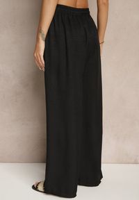 Renee - Czarne Spodnie z Bawełną o Szerokim Kroju High Waist z Wiązaniem Noleldi. Okazja: na co dzień. Stan: podwyższony. Kolor: czarny. Materiał: bawełna. Styl: elegancki, casual #5