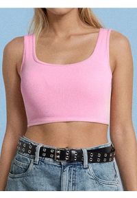 Sinsay - Bawełniany crop top w prążek - różowy. Kolor: różowy. Materiał: bawełna. Wzór: prążki