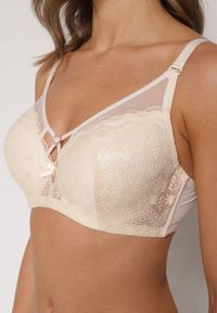 Born2be - Jasnobeżowy Koronkowy Biustonosz Ozdobiony Cyrkoniowym Sercem Galirope. Kolor: beżowy. Materiał: koronka. Wzór: aplikacja #7