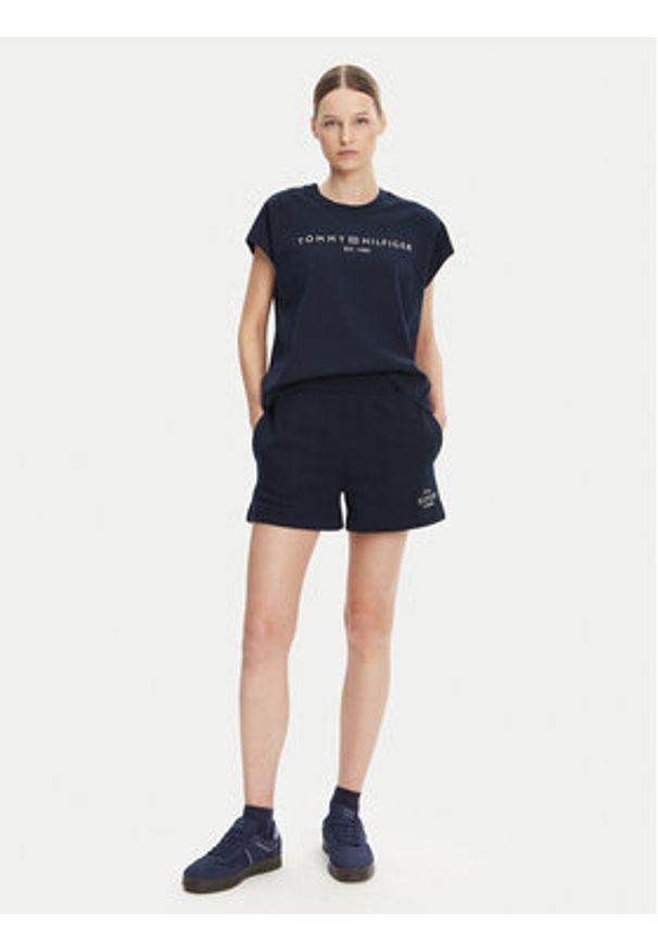 TOMMY HILFIGER - Tommy Hilfiger T-Shirt WW0WW46113 Granatowy Regular Fit. Kolor: niebieski. Materiał: bawełna