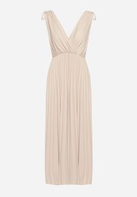 Born2be - Beżowa Plisowana Sukienka z Bawełną i Wiskozą o Rozkloszowanym Kroju z Gumką w Talii Xefia. Okazja: na spotkanie biznesowe, na co dzień. Kolor: beżowy. Materiał: wiskoza, bawełna. Sezon: wiosna, lato. Styl: casual, klasyczny, biznesowy #6