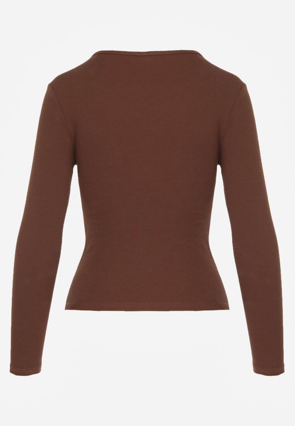 Renee - Brązowa Bawełniana Bluzka Longsleeve z Prążkowanej Tkaniny z Guziczkami Amandria. Okazja: na co dzień. Kolor: brązowy. Materiał: prążkowany, bawełna, tkanina. Długość rękawa: długi rękaw. Styl: casual