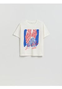 Reserved - Bawełniany t-shirt z nadrukiem - biały. Kolor: biały. Materiał: bawełna. Wzór: nadruk #1