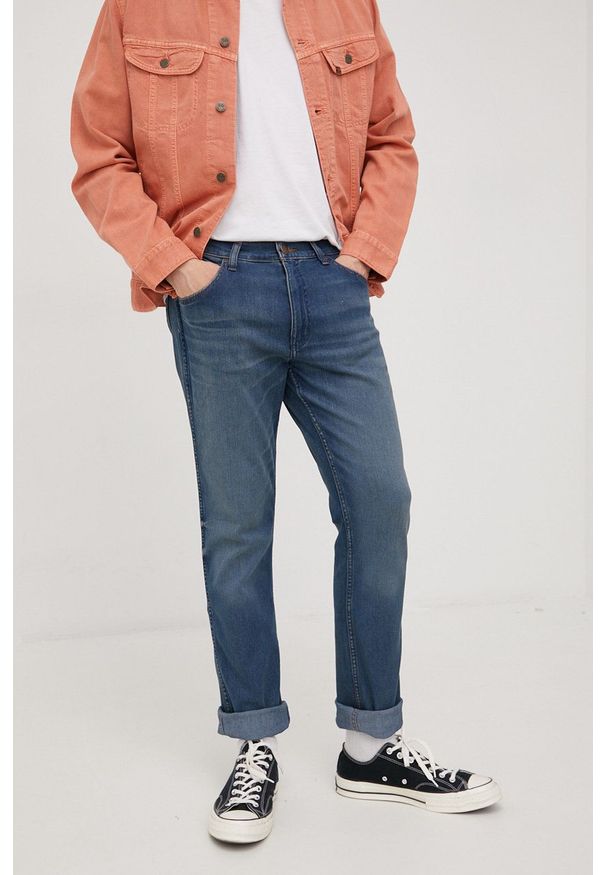 Wrangler jeansy GREENSBORO GREEN TWIST męskie. Kolor: niebieski