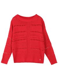TOP SECRET - Ażurowy sweter. Okazja: na co dzień. Kolor: czerwony. Materiał: dzianina. Wzór: ażurowy. Sezon: wiosna, lato. Styl: casual #6