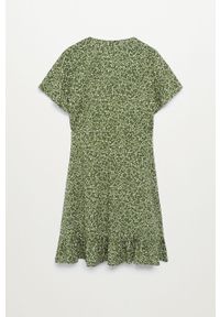 Mango Kids - Sukienka dziecięca TAYLOR8. Kolor: zielony. Materiał: tkanina, materiał, wiskoza. Długość rękawa: krótki rękaw. Wzór: kwiaty. Typ sukienki: rozkloszowane. Długość: mini #2