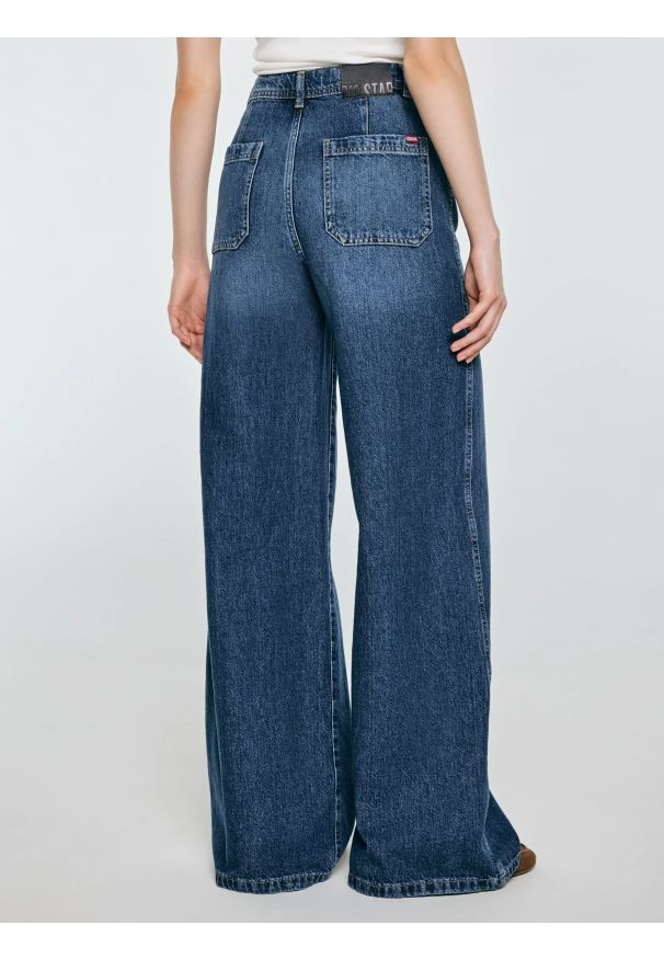 Big-Star - Jeansy damskie z szeroką nogawką niebieskie Celin 492. Stan: podwyższony. Kolor: niebieski. Sezon: lato. Styl: rockowy, retro, klasyczny