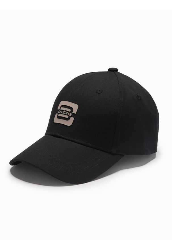 Ombre Clothing - Czapka męska bejsbolówka z logo – czarna V2. Kolor: czarny. Materiał: tkanina, bawełna. Wzór: ze splotem, nadruk. Styl: klasyczny, casual