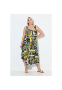 ULLA POPKEN - Damskie Sukienka midi motyw dżungli krój trapezowy okrągły dekolt bez rękawów. Kolekcja: plus size. Kolor: zielony. Materiał: wiskoza, materiał. Długość rękawa: bez rękawów. Typ sukienki: trapezowe. Styl: sportowy. Długość: midi #1