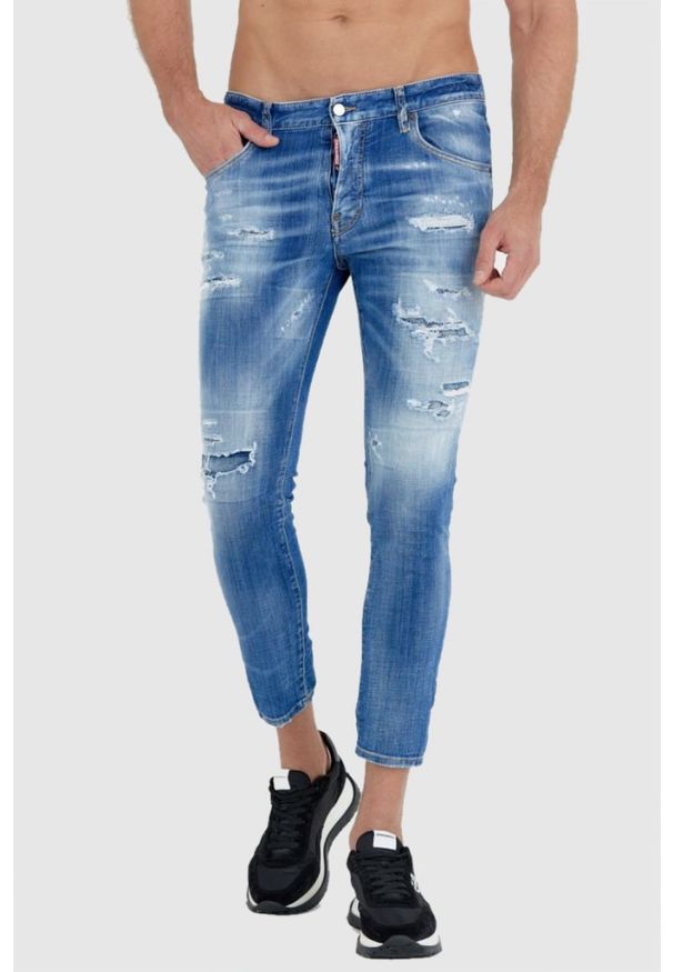 DSQUARED2 Niebieskie jeansy męskie skater jeans. Kolor: niebieski