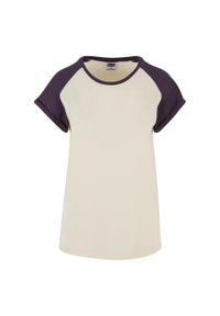 Urban Classics - T-shirt Damski Kontrastowy Raglanowy. Kolor: fioletowy, brązowy, wielokolorowy. Długość rękawa: raglanowy rękaw. Sport: turystyka piesza #1