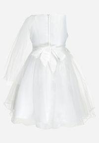 Born2be - Biała Balowa Sukienka Ozdobiona Różami Perełkami i Tiulem Namiko. Kolor: biały. Materiał: tiul. Długość rękawa: bez rękawów. Wzór: aplikacja #3