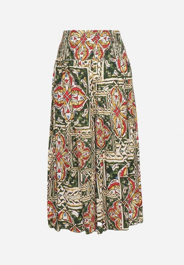 Born2be - Ciemnozielone Bawełniane Spodnie Culotte z Wysokim Stanem i Gumką w Talii w Boho Stylu Olovia. Stan: podwyższony. Kolor: zielony. Materiał: bawełna. Styl: boho