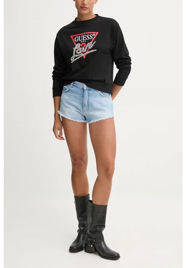 Guess - GUESS Czarna bluza damska Love. Kolor: czarny