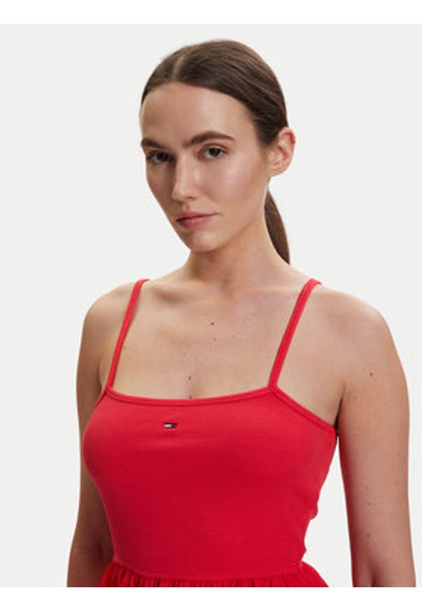 Tommy Jeans Sukienka letnia DW0DW22352 Czerwony Slim Fit. Kolor: czerwony. Materiał: bawełna. Sezon: lato