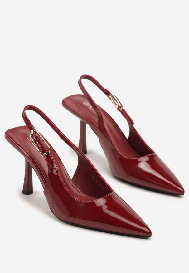 Renee - Bordowe Lakierowane Czółenka na Kaczuszce Slingback Silvesa. Okazja: na co dzień. Kolor: czerwony. Materiał: lakier. Obcas: na szpilce. Styl: klasyczny, casual, elegancki