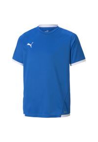 Koszulka dla dzieci Puma teamLIGA Jersey Junior. Kolor: biały, wielokolorowy, niebieski. Materiał: jersey #1