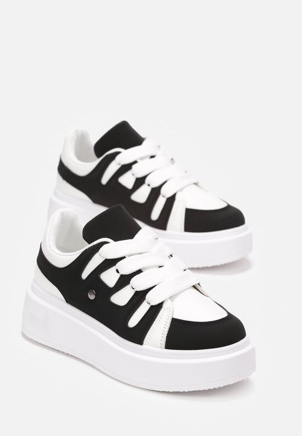 Renee - Biało-Czarne Sneakersy na Grubej Podeszwie przed Kostkę Alisis. Wysokość cholewki: przed kostkę. Kolor: biały