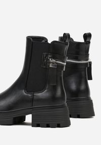 Born2be - Czarne Botki Sztyblety na Grubej Podeszwie z Ozdobą Refana. Okazja: na co dzień. Kolor: czarny. Materiał: jeans. Wzór: aplikacja. Styl: casual, klasyczny, elegancki #6