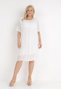 Born2be - Biała Sukienka Typhone. Kolekcja: plus size. Kolor: biały. Materiał: bawełna. Wzór: gładki. Sezon: lato. Typ sukienki: dla puszystych. Długość: midi #6