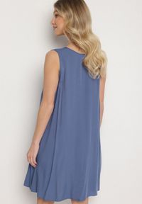 Born2be - Niebieska Rozkloszowana Sukienka z Bawełny z Ozdobnymi Guzikami Folusae. Okazja: na co dzień. Typ kołnierza: dekolt w serek. Kolor: niebieski. Materiał: bawełna. Sezon: wiosna, lato. Typ sukienki: proste. Styl: klasyczny, casual, elegancki #2