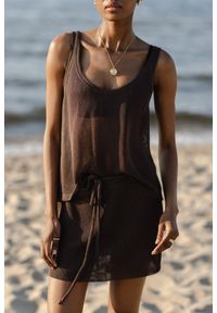 Marsala - Mini spódniczka z wiskozy w kolorze COFFE SHAKE - MEGAN. Kolor: brązowy. Materiał: wiskoza. Wzór: gładki. Styl: klasyczny, elegancki #1