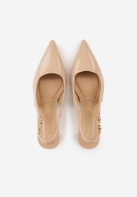 Born2be - Ciemnobeżowe Szpilki VICES z Odkrytą Piętą i Elegancką Aplikacją przy Pasku Naterena. Okazja: na co dzień. Zapięcie: pasek. Kolor: beżowy. Materiał: jeans. Wzór: aplikacja. Obcas: na szpilce. Styl: elegancki #2