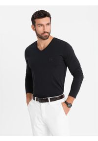 Ombre Clothing - Longsleeve męski V-neck SLIM FIT z elastanem i printem – czarny V1 OM-LSBC-0123 - XXL. Okazja: na co dzień. Typ kołnierza: dekolt w serek. Kolor: czarny. Materiał: elastan. Długość rękawa: długi rękaw. Wzór: nadruk. Styl: klasyczny, casual #3