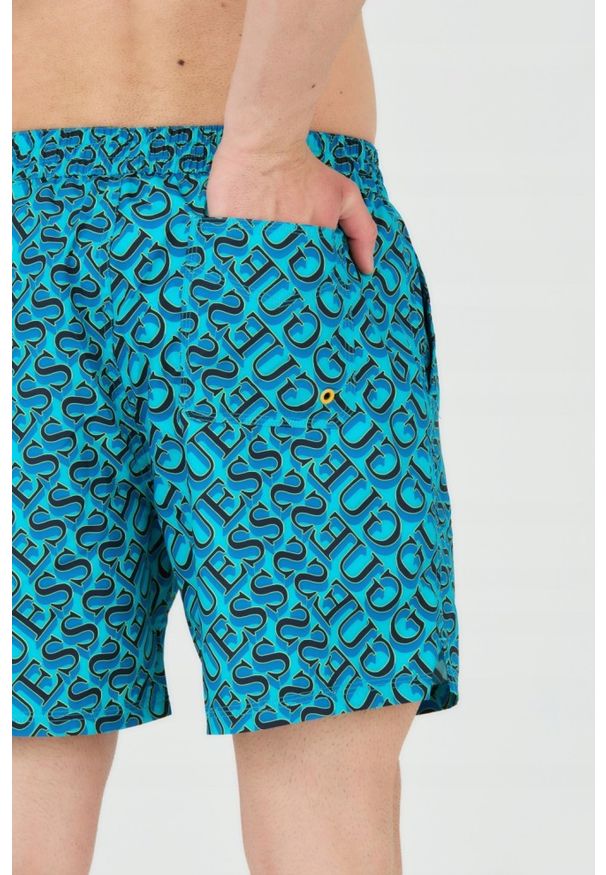 Guess - GUESS Męskie szorty kąpielowe niebiesko-granatowe, Rozmiar L. Kolor: wielokolorowy. Materiał: poliester