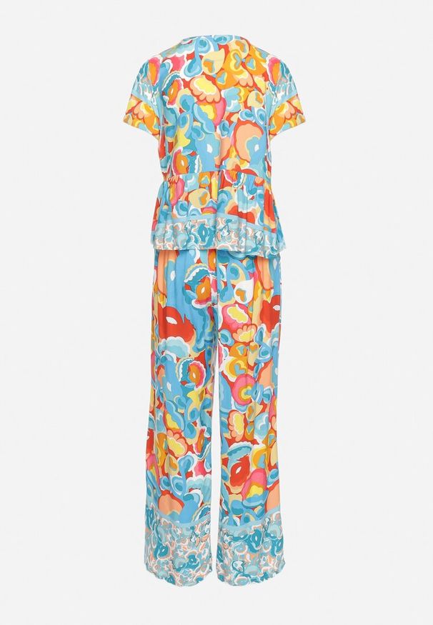 Born2be - Jasnoniebieski Komplet z Wiskozy w Stylu Boho Bluzka i Szerokie Spodnie Valisha. Kolor: niebieski. Materiał: wiskoza