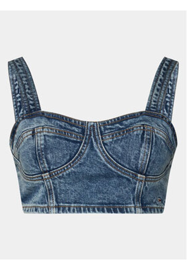 Tommy Jeans Top DW0DW17065 Niebieski Slim Fit. Kolor: niebieski. Materiał: bawełna