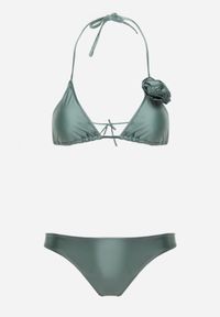 Renee - Jasnozielone Minimalistyczne Bikini Wiązany Biustonosz z Kwiatem 3D i Majtki Figi Evaris. Kolor: zielony. Wzór: kwiaty #2
