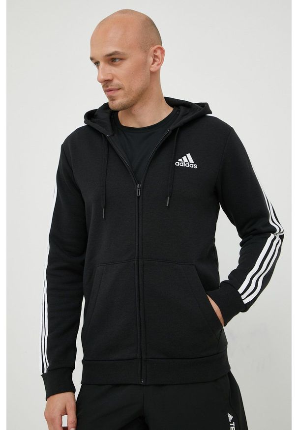 adidas Performance bluza męska kolor czarny z kapturem z aplikacją. Okazja: na co dzień. Typ kołnierza: kaptur. Kolor: czarny. Materiał: poliester, bawełna. Wzór: aplikacja. Styl: casual