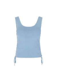 Ochnik - Koszulka na grubych ramiączkach damska. Typ kołnierza: dekolt kwadratowy. Kolor: niebieski. Materiał: nylon, dzianina, prążkowany. Długość rękawa: na ramiączkach #2