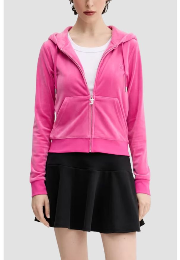 Juicy Couture - JUICY COUTURE Różowa bluza damska Robertson Hoodie, Rozmiar M. Okazja: na co dzień. Kolor: różowy. Materiał: materiał. Styl: casual, klasyczny