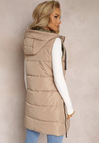 Renee - Beżowa Dwustronna Kamizelka Pikowana Miames. Okazja: na co dzień. Kolor: beżowy. Materiał: jeans. Wzór: gładki. Styl: sportowy, casual #5