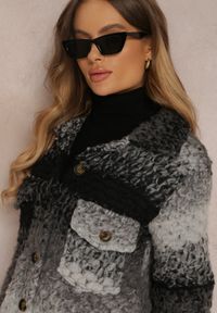 Renee - Szary Płaszcz Wełniany Lyphyth. Kolor: szary. Materiał: wełna. Długość rękawa: długi rękaw. Długość: długie. Wzór: aplikacja, ze splotem. Sezon: jesień. Styl: retro, klasyczny #4