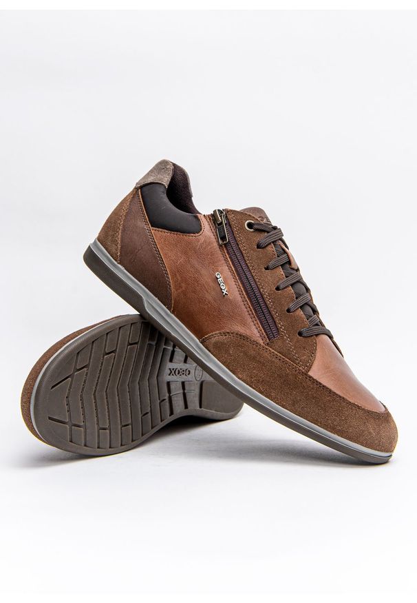 Geox - Sneakersy męskie GEOX U Renan A (U164GE 022CL C0915). Kolor: brązowy. Materiał: materiał, skóra. Szerokość cholewki: normalna