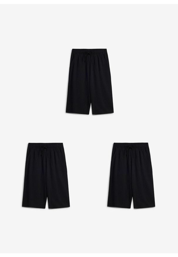 bonprix - Bermudy z dżerseju z czystej bawełny organicznej (3 szt.). Kolor: czarny. Materiał: jersey, bawełna