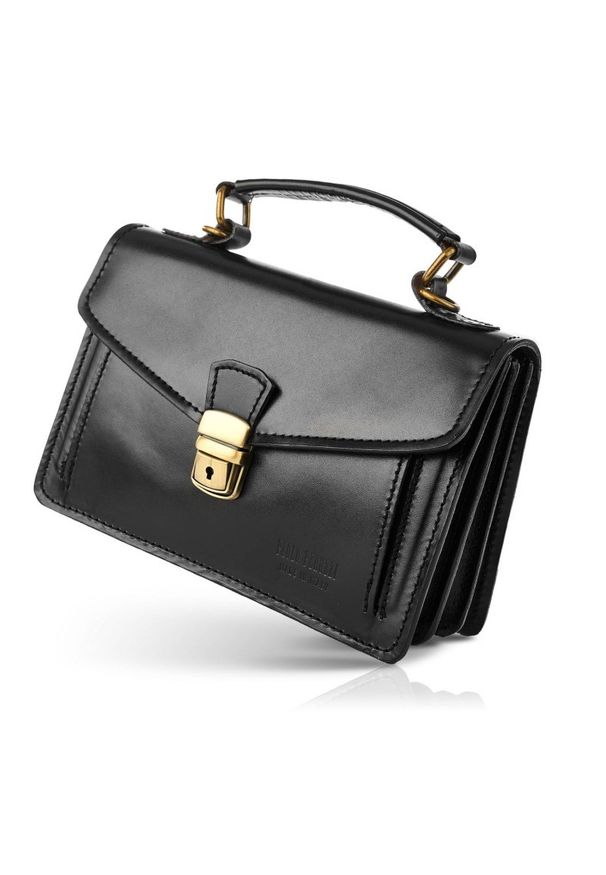 PAOLO PERUZZI - Skórzany kuferek damski czarny Paolo Peruzzi N07-BL. Kolor: czarny. Materiał: skórzane. Rodzaj torebki: na ramię