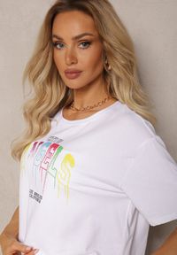 Renee - Biały Bawełniany T-shirt Crop Top z Ozdobną Aplikacją Axindra. Kolor: biały. Materiał: bawełna. Wzór: aplikacja #4