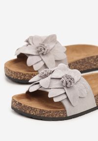 Renee - Szare Klapki z Kwiatową Aplikacją 3D Ralunea. Okazja: na co dzień. Kolor: szary. Wzór: aplikacja, kwiaty. Sezon: lato. Styl: elegancki, casual #3