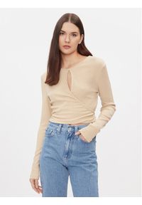 Calvin Klein Jeans Bluzka J20J222559 Beżowy Slim Fit. Kolor: beżowy. Materiał: syntetyk #1