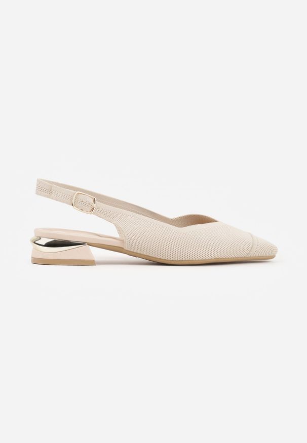 Renee - Beżowe Czółenka Slingback VICES z Miękkiej Dzianiny na Niskim Obcasie z Wkładką Soft-Pillow Olitia. Zapięcie: pasek. Kolor: beżowy. Materiał: dzianina. Szerokość cholewki: normalna. Wzór: aplikacja. Obcas: na obcasie. Styl: elegancki, glamour. Wysokość obcasa: niski