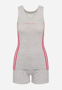 Born2be - Szary Bawełniany Komplet Fitnessowy Top i Szorty z Gumką w Pasie Oaphne. Kolor: szary. Materiał: bawełna #4