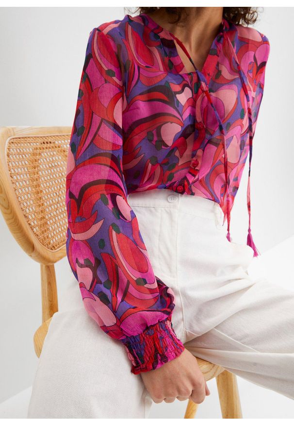 bonprix - Spodnie lniane Loose Fit z wygodnym paskiem. Kolor: biały. Materiał: len