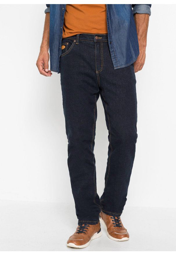 bonprix - Jeansy termiczne classic fit na ciepłej podszewce z polaru. Kolor: niebieski