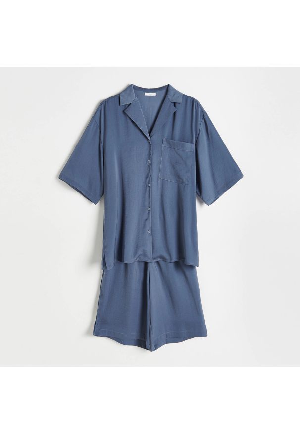Reserved - Satynowa piżama - Niebieski. Kolor: niebieski. Materiał: satyna